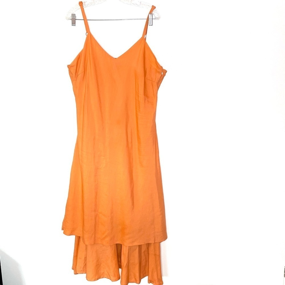 Ashley Stewart Orange Ramie Two Tiered Sleeveless Summer Dress Size 16